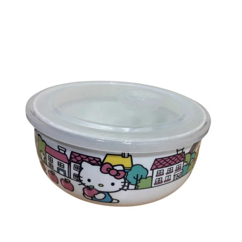 Hello Kitty Round Ceramic Storage Bowl Pressure‎ Vented Lid Sanrio Kitchenware